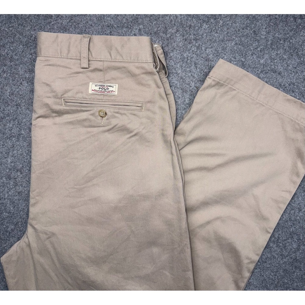 Vintage Polo Ralph Lauren Andrew Pant 34x32 Khaki Tan Pleated Chino Trousers